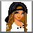Pixel art of a woman with long brown hair wearing a black headband and white top, next to text reading 'SK8ER CHICK' on a gray background.