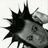 Pixelated grayscale image of a person with spiky hair and headphones on left, pink text 'Joel Madden [=' on black background right.