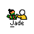 Pixel art character in green outfit with black hair, performing various actions with white ball and yellow hand, text "Jade" below each frame.