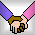 Animated contact sheet of a handshaking icon with text variations, showing 25 sampled frames arranged in a 5x5 grid on gray background.