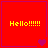 Red square icon with yellow text 'Hello!!!!!!' and purple heart symbols in corners, displayed as a of four identical