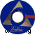 A circular blue icon with a central white circle and brown triangular shapes, featuring a red-and-white cylindrical object that changes position across frames.