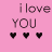 A 48x48 pixel animated buddy icon with a pink background displaying "i love YOU" text and heart symbols, shown in three sampled frames of an animation sequence.