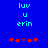 Blue background with cyan text 'luv u erin' and red star-like symbols, showing animation changes in symbol positions.