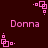 Pink pixelated text 'Donna' and geometric square patterns on a dark red background with animated rotation.