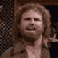 A four- shows a person with curly hair and beard in brown clothing holding a white object, transitioning from raised to lowered positions