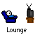 Pixel art animation of a blue chair with a white eye and blue cushion, alternating with a brown TV stand and black TV showing sound waves, all on gray background.