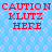 Red text on a light blue background with repeating white hexagonal patterns, displaying 'CAUTION KLUTZ HERE' in two identical sections.