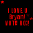 Red pixelated text on black background with animated star positions, displaying "I LOVE U Bryan! MOTA ROX!" in three lines.