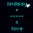 Two identical cyan text-based compositions on black background, each showing 'lindsay' with a plus sign, dashed line, equals sign, and 'love' below, with white pixel effects near 'lindsay' text.