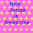 Pixelated text 'Nick Jonas is Awesome' repeated across a pink background with yellow stars, no visible animation changes.