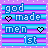 Pixel art with blue-purple striped background, text , and character groups showing animation changes