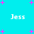 Cyan background with four white 'Jess' text instances and scattered pink plus signs, static image.