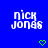 Blue background displays 'nick jonas' text with green heart and checkmark symbols in a