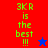 Pixelated text '3KR is the best !!!' in green on red and blue backgrounds with a blue star on red and red star on blue, all on purple background.