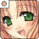 Anime-style character face with green eyes and light brown hair, displayed in a of showing subtle eye movement