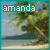 Pixelated beach scene with palm trees and blue sky, featuring the name 'amanda' in teal text on a light background.