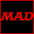 Red pixelated text 'MAD' on black background with red border, static image.