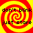 Four identical red and yellow spiral patterns arranged in a with black text reading "don't blink" and "just stare" on each spiral