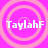 Four identical pixelated icons arranged in a on a solid pink background, each featuring concentric circles and the text "TaylahF" in white