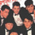 A contact sheet of six animated frames showing a group of men in formal attire alongside large black text "NKOTB" on a gray background.