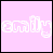 Pixelated text 'emily' in white on pink background, transitioning to teal outline with hand cursor; star symbol appears below.