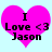 Two identical pink heart-shaped icons with black text reading "I Love <3 Jason" on a light blue background.