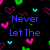 Pixelated text and heart symbols on a black background with color-coded phrases.