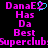 Pixelated text in bright pink and cyan on black background, with a small blue heart symbol replacing the 'o' in 'DanaE2'.