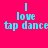 A bright pink background displays cyan text reading "I love tap dance" in a pixelated font, with the top line of text slightly offset from the bottom two lines.