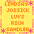 Yellow background with orange and pink pixelated text arranged in a pattern, featuring repeated names and asterisks