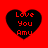 Four black heart-shaped icons with red text "Love You Amy" on a red background, arranged in a