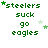 Green pixelated text 'steelers suck go eagles' with small green stars scattered around, displayed in a of four and four on a white background