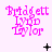 Pink text 'Bridgett Lynd Taylor' in three stacked lines on light pink background with black symbols changing across frames.
