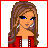 Pixel art contact sheet showing a female character in red jacket with long brown hair and blue eyes, alongside text phrases "i love you like a fat kid" and "loves CAKE" on white background.
