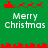 Green background with red pixelated Santa sleigh and reindeer animations above white 'Merry Christmas' text.
