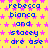 Yellow background with pink star pattern, blue text repeating 'rebecca bianca and stacey are use' in multiple