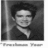 Four grayscale yearbook-style portraits arranged in a with blue text on black background, each labeled by school year