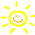 Yellow pixelated sun icon with a smiling face, eight rays extending from the circular center on white background.