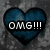 Four heart-shaped icons with blue gradient fill and black outlines, each containing distinct white text on a textured gray background.
