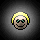 Pixelated cartoon head with yellow hair, green sunglasses, and a smile on a dark gray radial background.