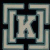 Static pixelated icon featuring a stylized letter K enclosed within nested square frames on a dark background.