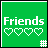 Green background with white pixelated text and heart symbols, arranged in a of six including one empty