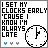 A 4x3 contact sheet of a pixel-art animated buddy icon showing clock hands changing positions across 12 frames with consistent text and voting icons.