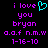 Pixelated text and a cyan heart icon on black background, with purple text reading 'i love you bryan a.o.f n.m.w 1-16-10' in two identical