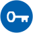 Blue circular background with a white pixelated key symbol centered in the middle.
