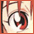 15 identical animated frames showing a stylized eye with red and black details against a light background