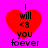 Red heart-shaped icon with black text "I will <3 you foever" on bright pink background, four identical copies arranged in a
