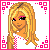 Pixel art contact sheet of a female character with blonde hair, pink pants, and white top across four frames showing full body, torso, legs, and text label.