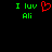 Green text 'I luv Ali' with a red pixelated heart symbol on black background, displayed in two identical side-by-side views.